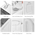 Portable Twin Tub Washing Machine 26lbs 18lbs Washer 8lbs Spinner Timer Knobs Drain Pump Compact Grey White