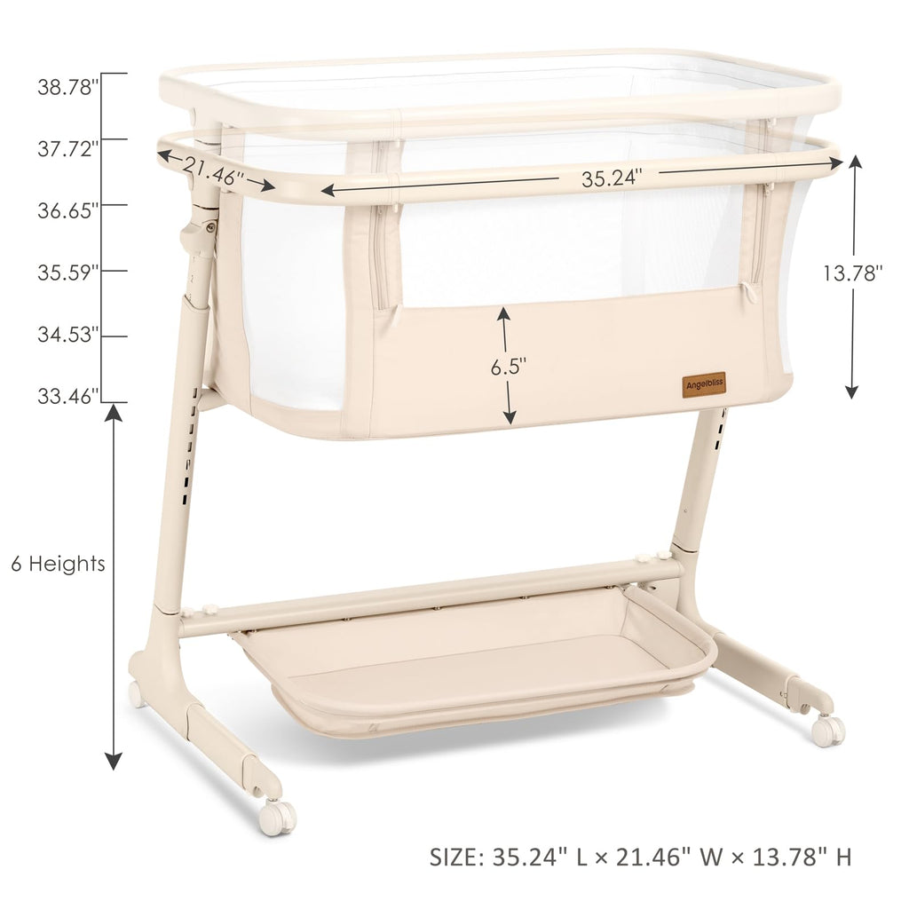 Electric Baby Bassinet Auto Rocking Bedside Sleeper 6 Heights Mattress Remote Control 5 Speeds 3 Timers Beige