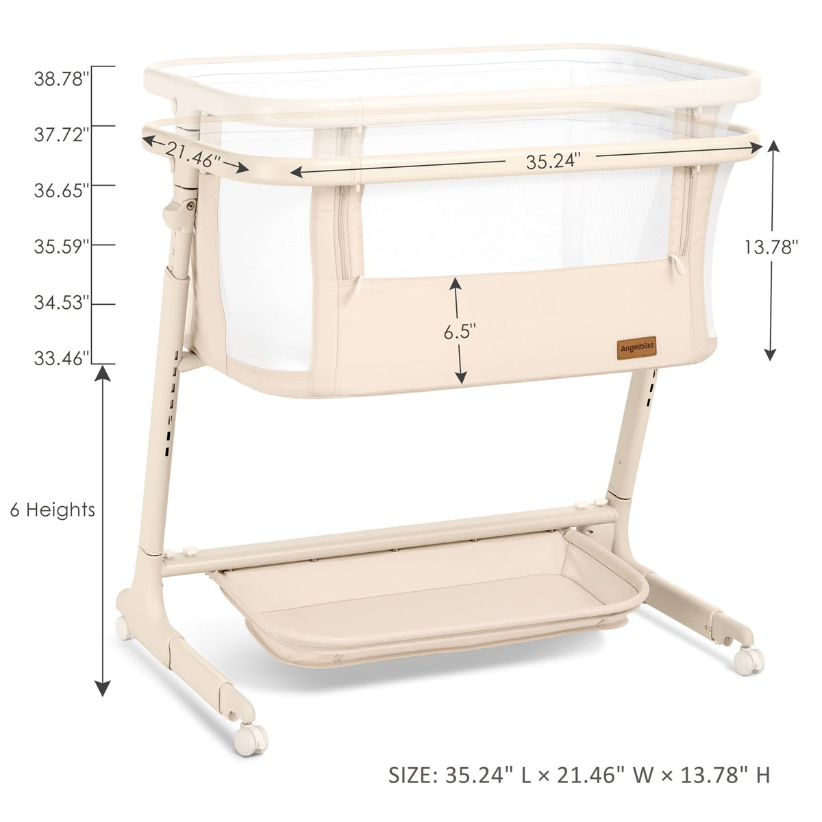 Electric Baby Bassinet Auto Rocking Bedside Sleeper 6 Heights Mattress Remote Control 5 Speeds 3 Timers Beige