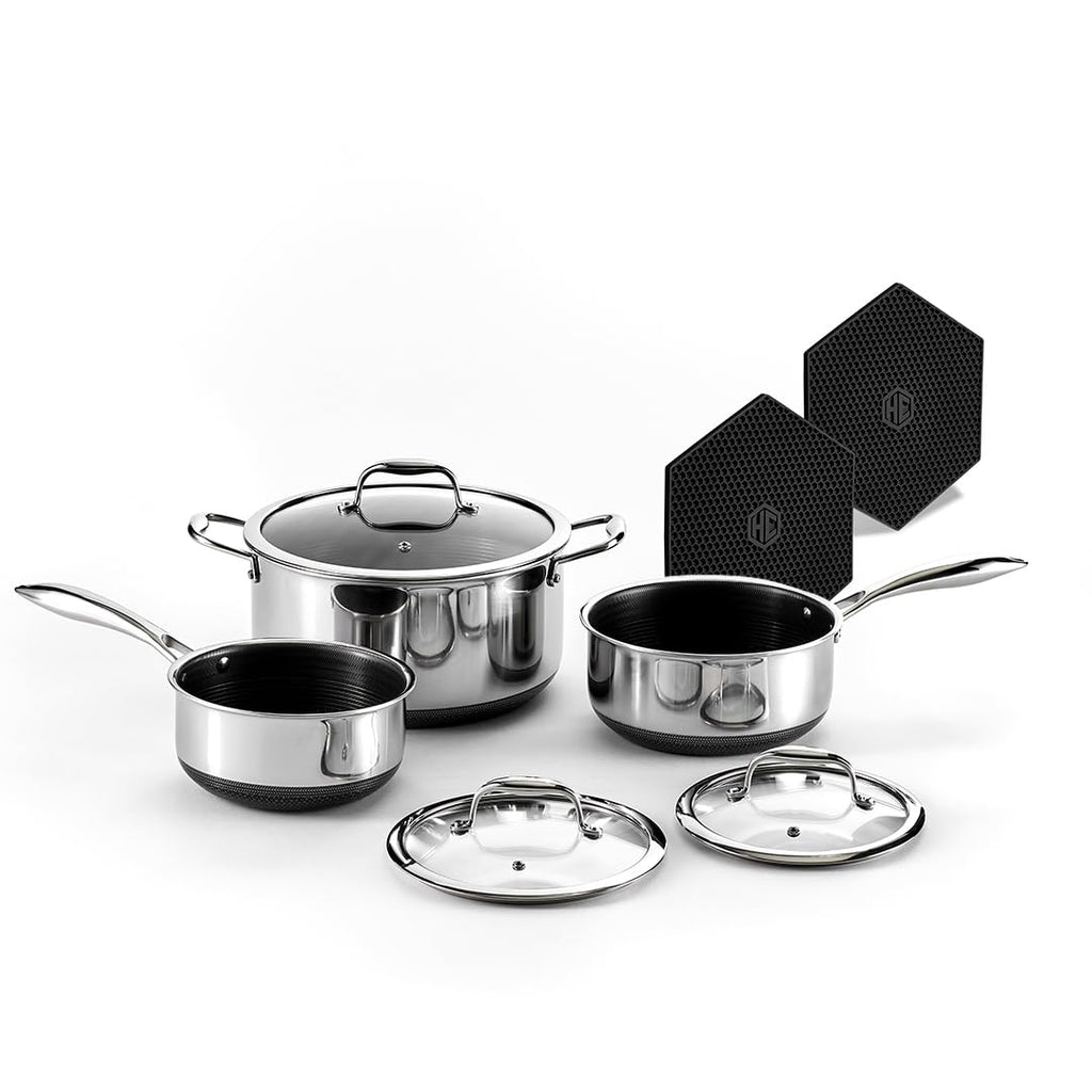 Hybrid nonstick 6 piece pot set with trivets 2 3 and 8 quart pots and lids kitchen cookware set