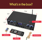 Bluetooth Home Stereo Receiver 4 Channel 800W Amplifier USB MP3 Karaoke Mic Vol Reverb Delay RCA SD FM PDA77BU