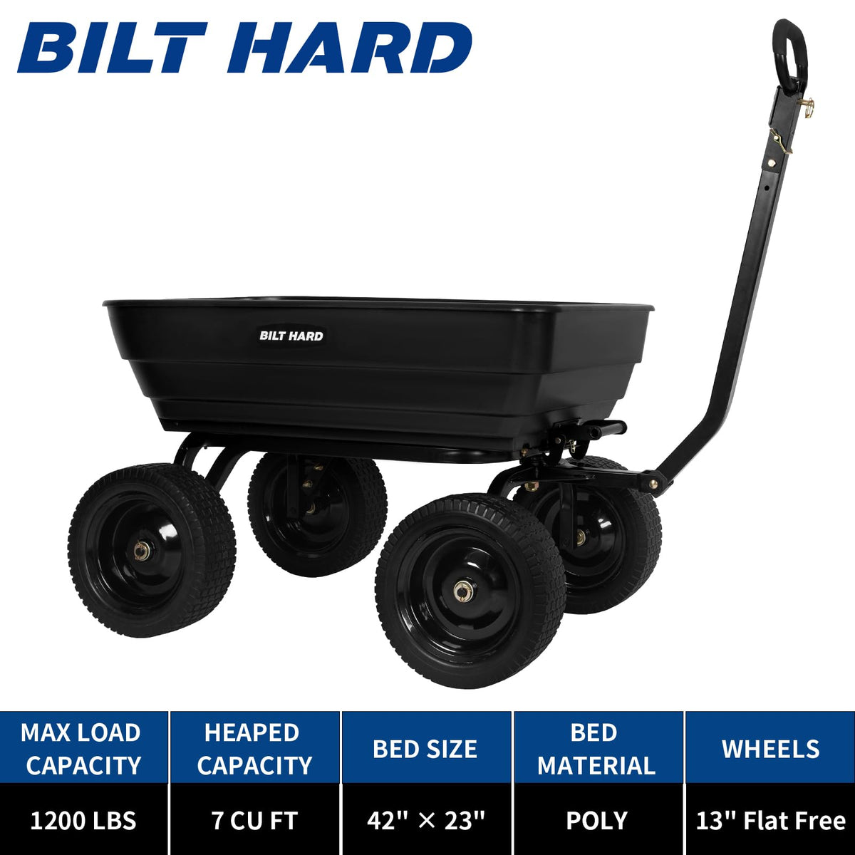 7 cu ft poly garden dump cart 1200 lbs no flat tires quick release 2 in 1 convertible handle heavy duty yard