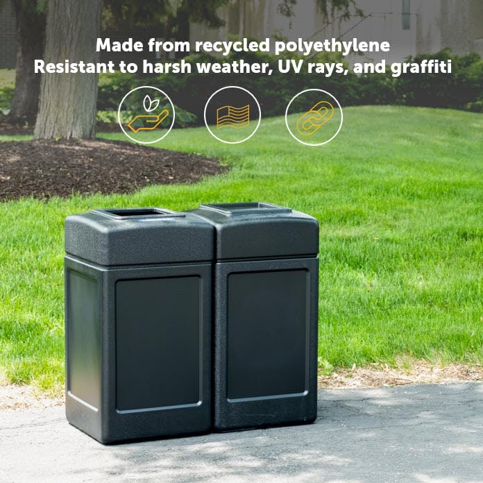 732101 Open Top Indoor Outdoor Square 42 Gallon Large Heavy Duty Waste Trash Container Bin Black