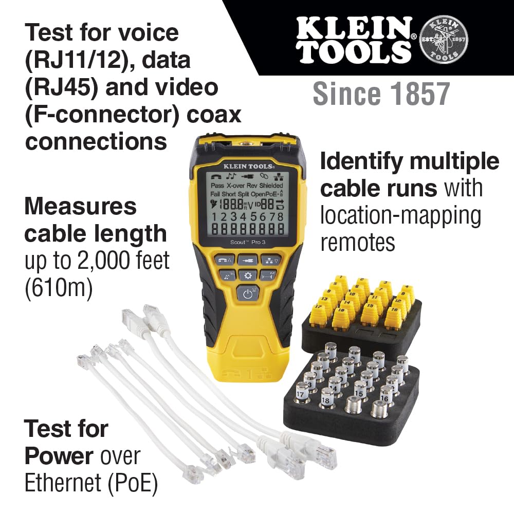 VDV501-852 Scout Pro 3 cable tester with locator remote set for Ethernet coax voice testing