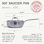 3 Quart Stainless Steel Saucier Pan 5 Ply Stainless Clad Cookware Induction Compatible