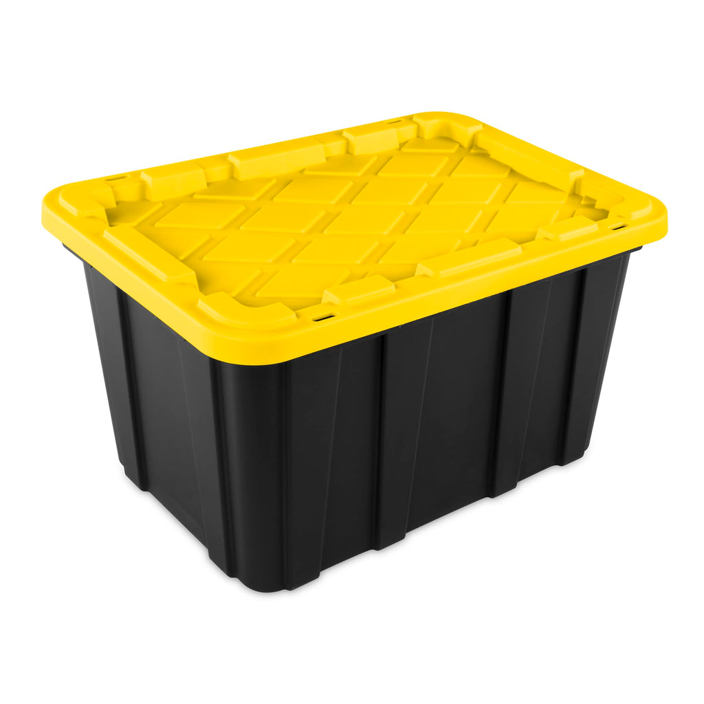 Industrial storage tote with lids for garage 27 gallon 12 pack stackable plastic storage bin