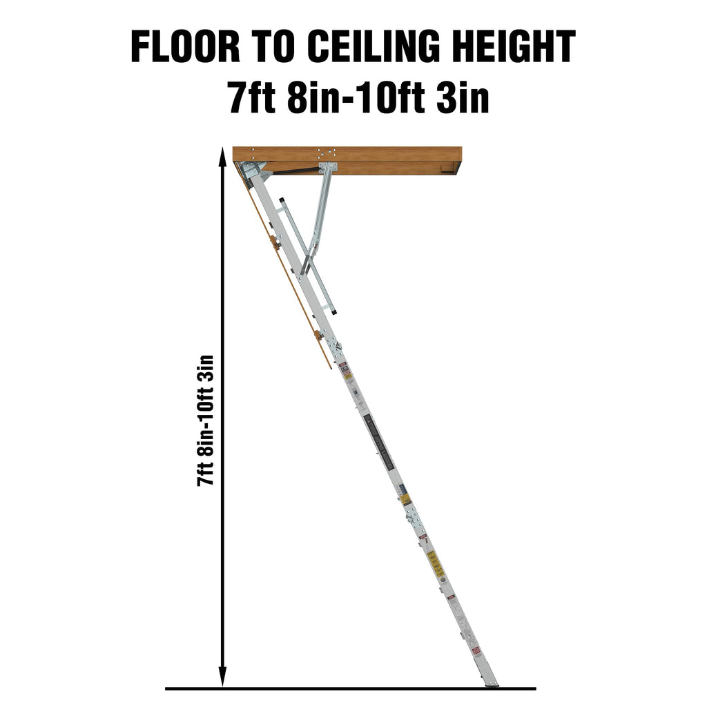 Aluminum Attic Ladder Pull Down System Attic Stairs Attic Lift 7'8 to 10'3 Ceiling 22.5 x 54 380 lbs Capacity