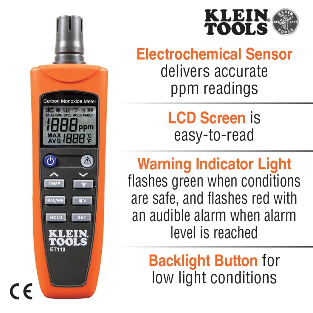 ET110 CO Meter with Exposure Limit Alarm Portable Carbon Monoxide Detector for Home and Work Safety