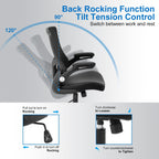 Ergonomic Office Chair PU Leather Mesh Back Lumbar Support Flip Up Arms Swivel Executive Desk Chair