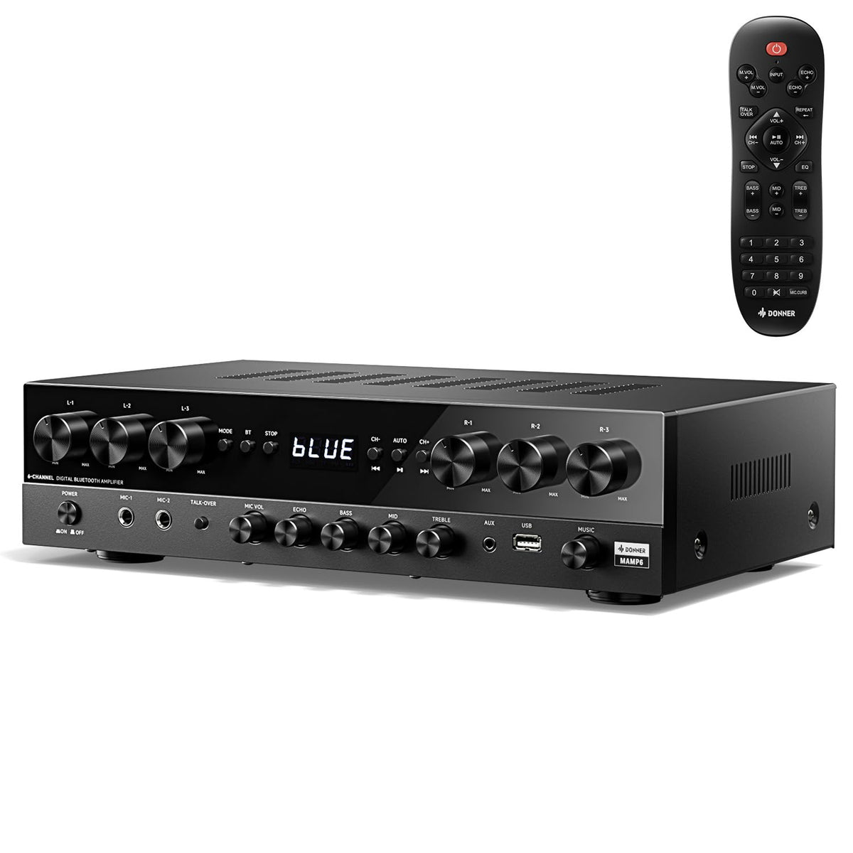 1000W 6 channel stereo receiver amplifier Bluetooth 5.3 USB FM 2 mic echo RCA optical coaxial MAMP6 karaoke