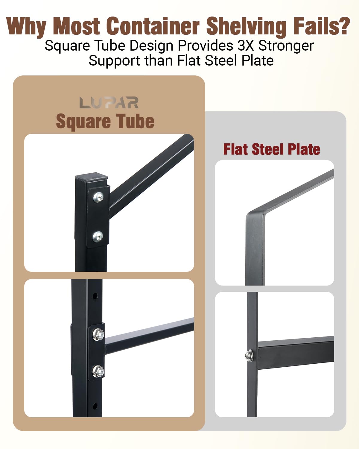 Shipping container shelving brackets D ring mount 3 tier 4 pack heavy duty storage organizer