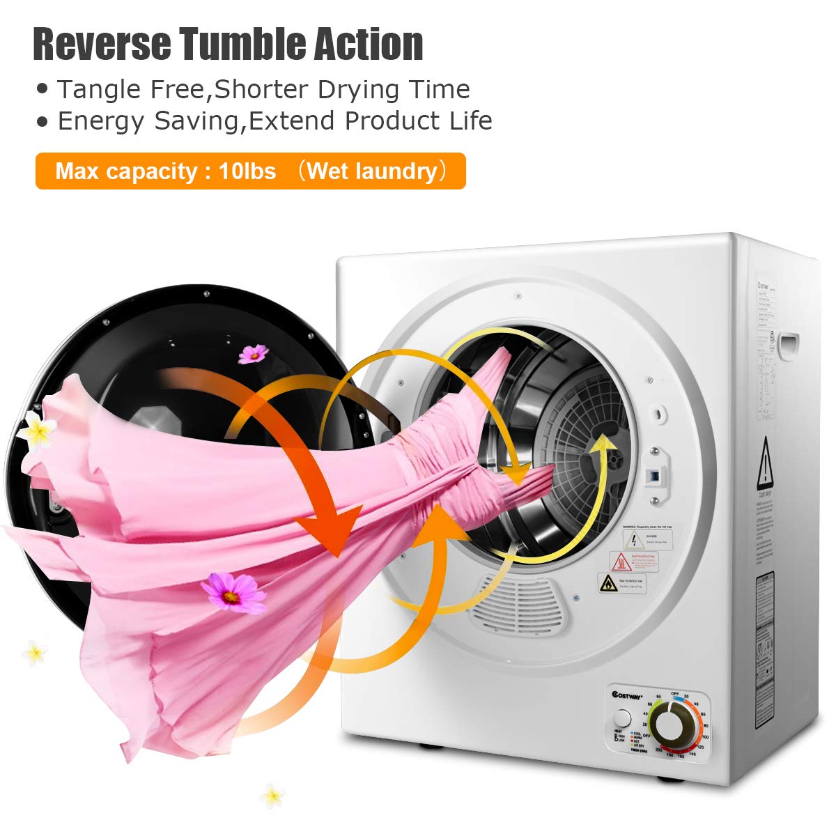 Small 1.5 Cu Ft Portable Clothes Dryer 850W Compact Laundry Dryer for Apartment RV Dorm White