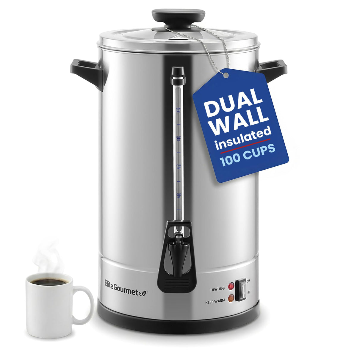 100 Cup Commercial Coffee Urn and Hot Water Boiler Dual Wall Large Capacity for Catering and Events