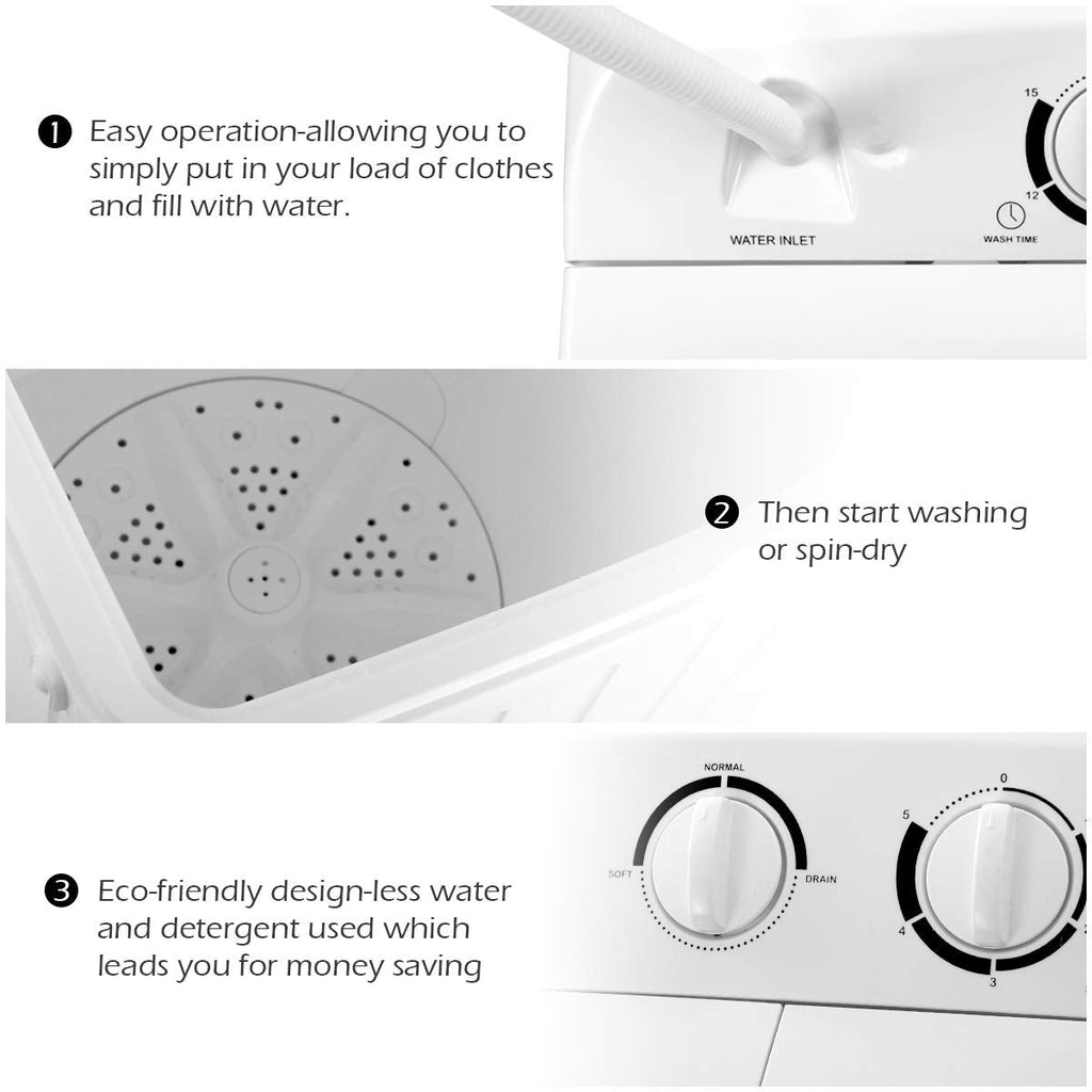 Portable mini compact twin tub washing machine 20lbs washer and spinner for apartments dorms RVs blue white