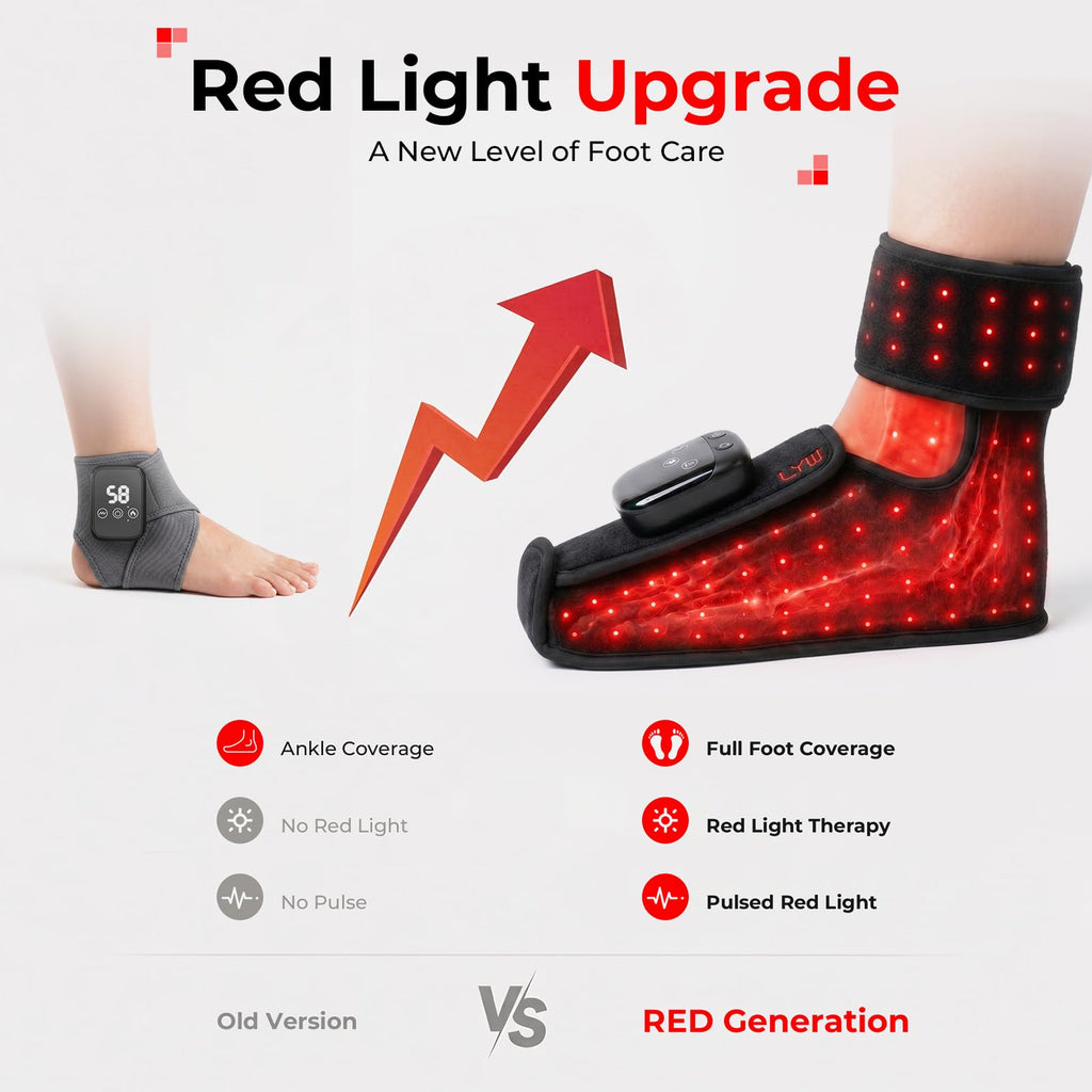 Red Light Therapy Foot Massager 101 LED Neuropathy Pain Relief 660nm 850nm 3 Heat 5 Intensity Pulse Cordless