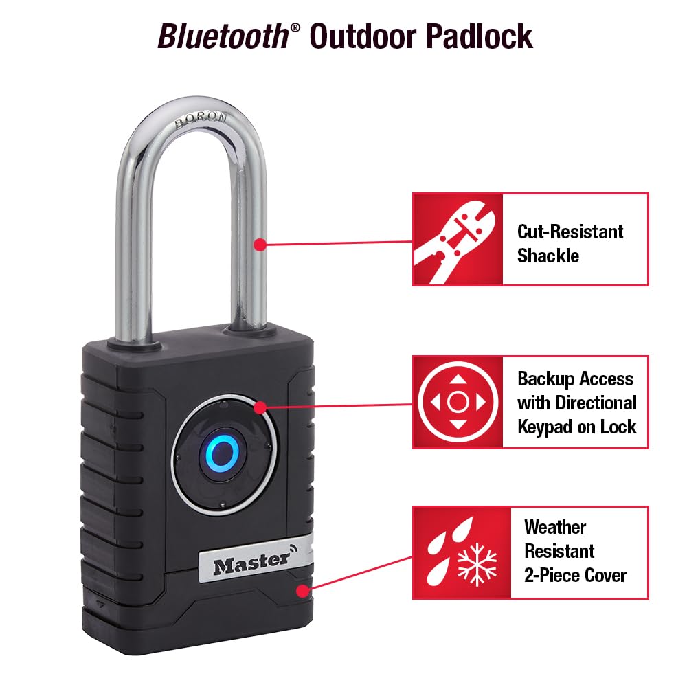 Bluetooth Smart Padlock Outdoor Keyless Security Smart Lock Black Weather Resistant 4401LHEC