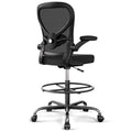 Standing Desk Drafting Chair with Footrest Ergonomic Mesh Lumbar Support Flip up Armrest Rolling Black