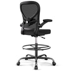 Standing Desk Drafting Chair with Footrest Ergonomic Mesh Lumbar Support Flip up Armrest Rolling Black