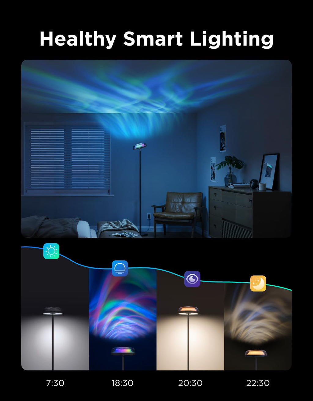 Uplighter Floor Lamp for Living Room RGBIC Ripple Projector Color Changing Ambient Mood Lighting