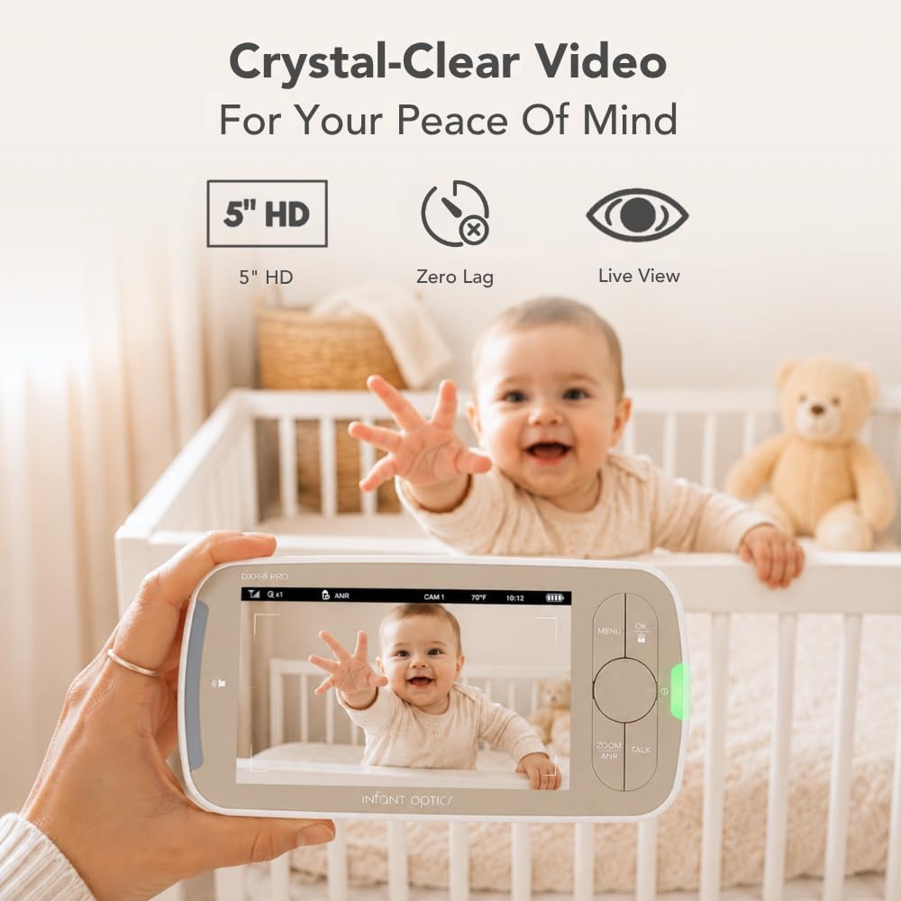 DXR-8 PRO 5 inch HD video baby monitor with 1 camera ANR no WiFi hack proof pan tilt zoom interchangeable lens