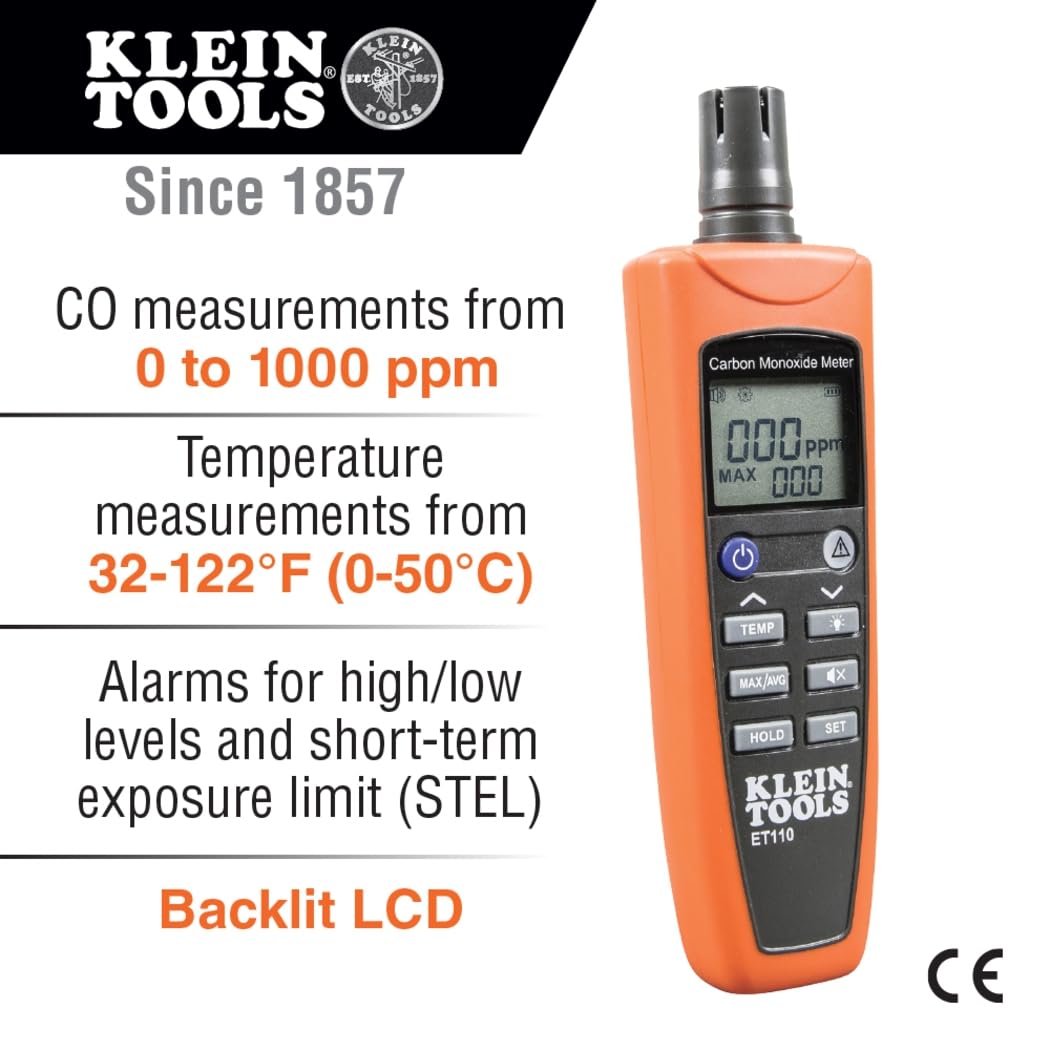 ET110 CO Meter with Exposure Limit Alarm Portable Carbon Monoxide Detector for Home and Work Safety