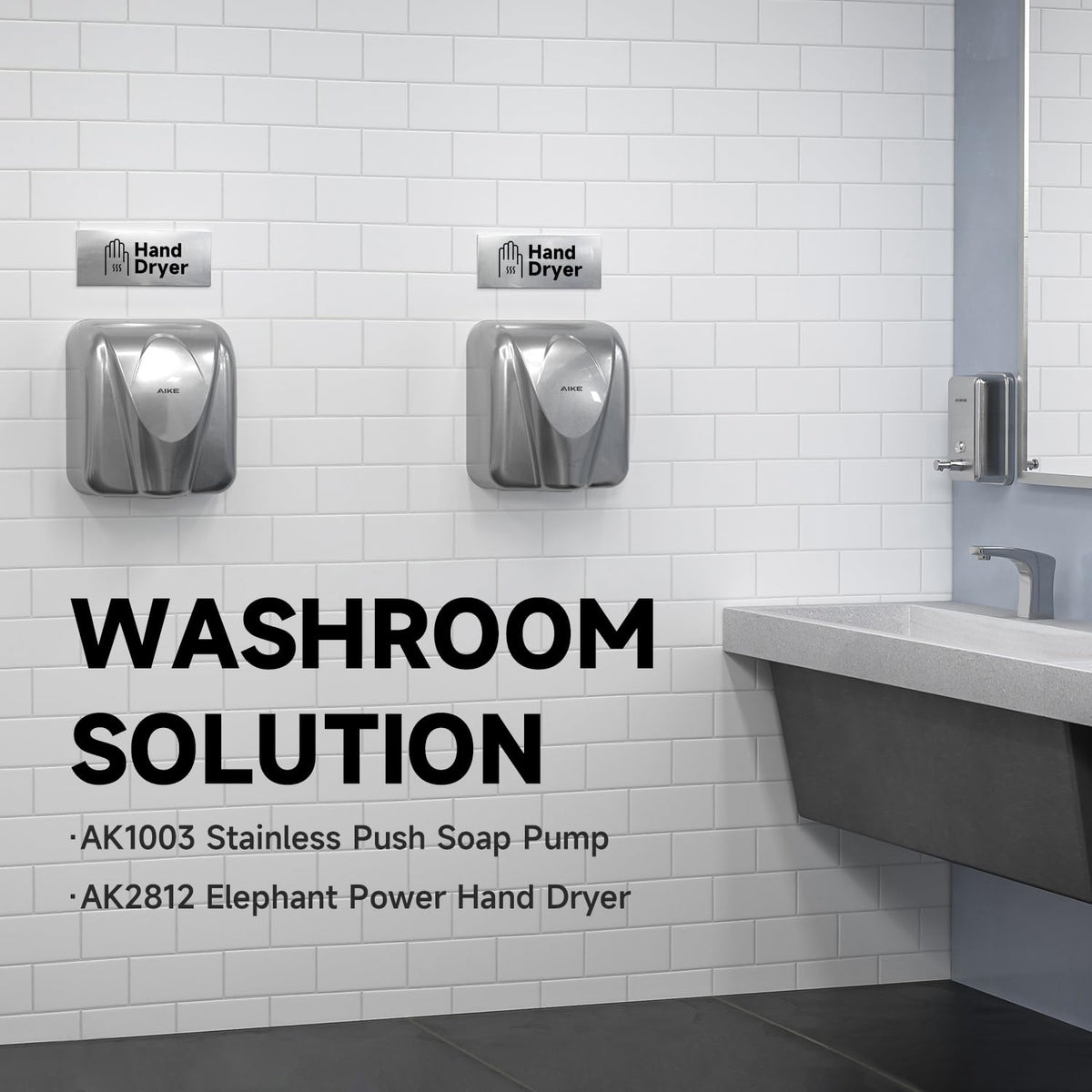 Elephant Power Electric Heavy Duty Hand Dryer for Commercial Bathroom Brushed Stainless Steel Model AK2812
