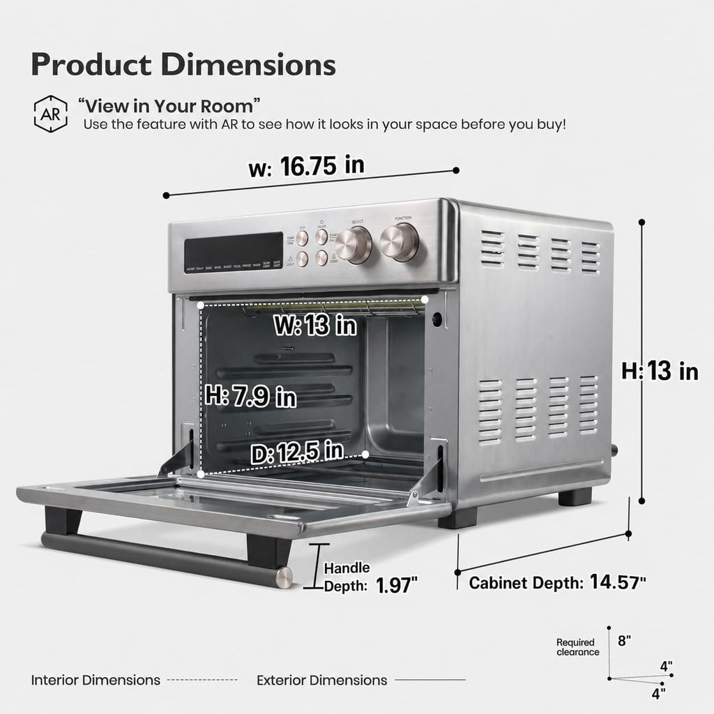 Infrared 26.3 QT Air Fryer Toaster Oven 10 in 1 Combo Convection 6 Slice Toast Enamel Pan Easy Clean Renewed
