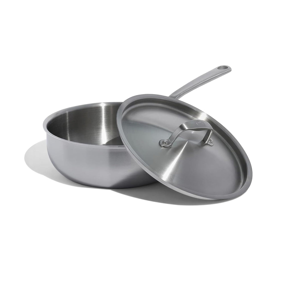 3 Quart Stainless Steel Saucier Pan 5 Ply Stainless Clad Cookware Induction Compatible