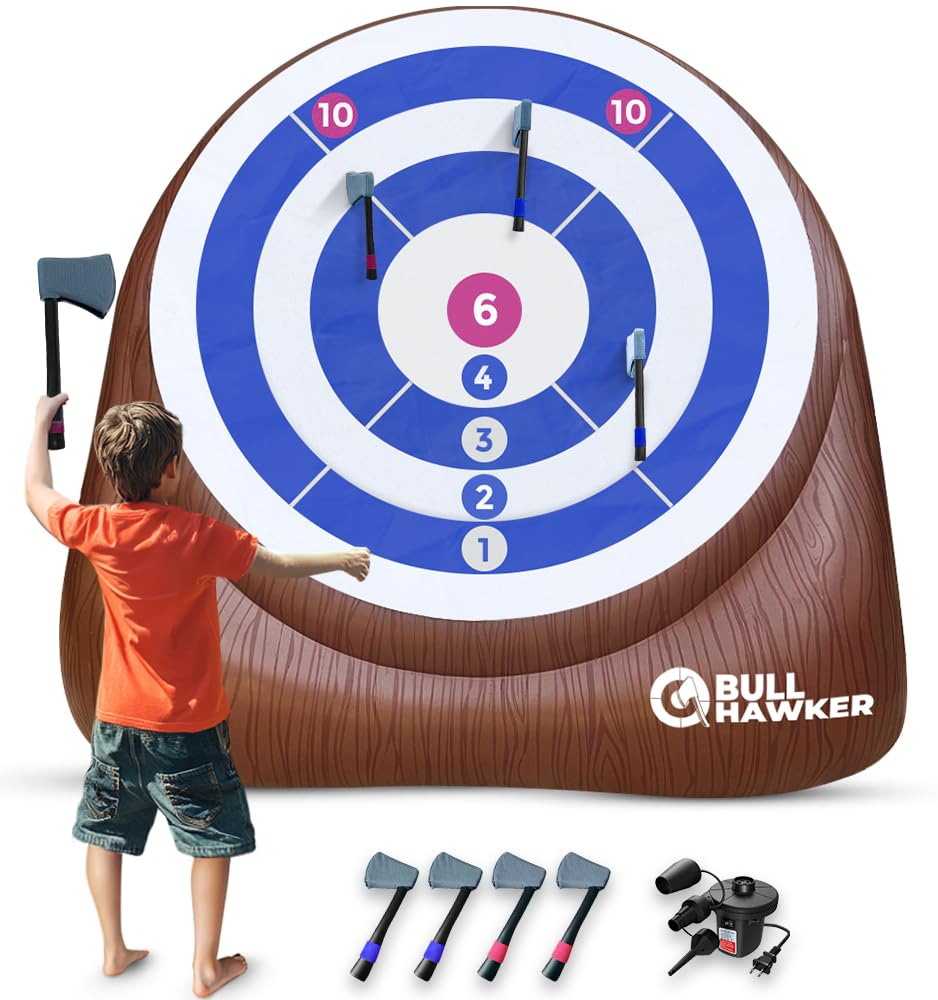 Bull Hawker Giant Axe Darts 15 Plus Games Axe Throwing Backyard Game with Air Pump Outdoor Adults Family Party