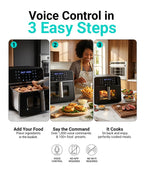 SmartVoice 10QT 6 in 1 Air Fryer 1000 Voice Commands 100 Foods No App No WiFi No Setup Nonstick Basket 1700W