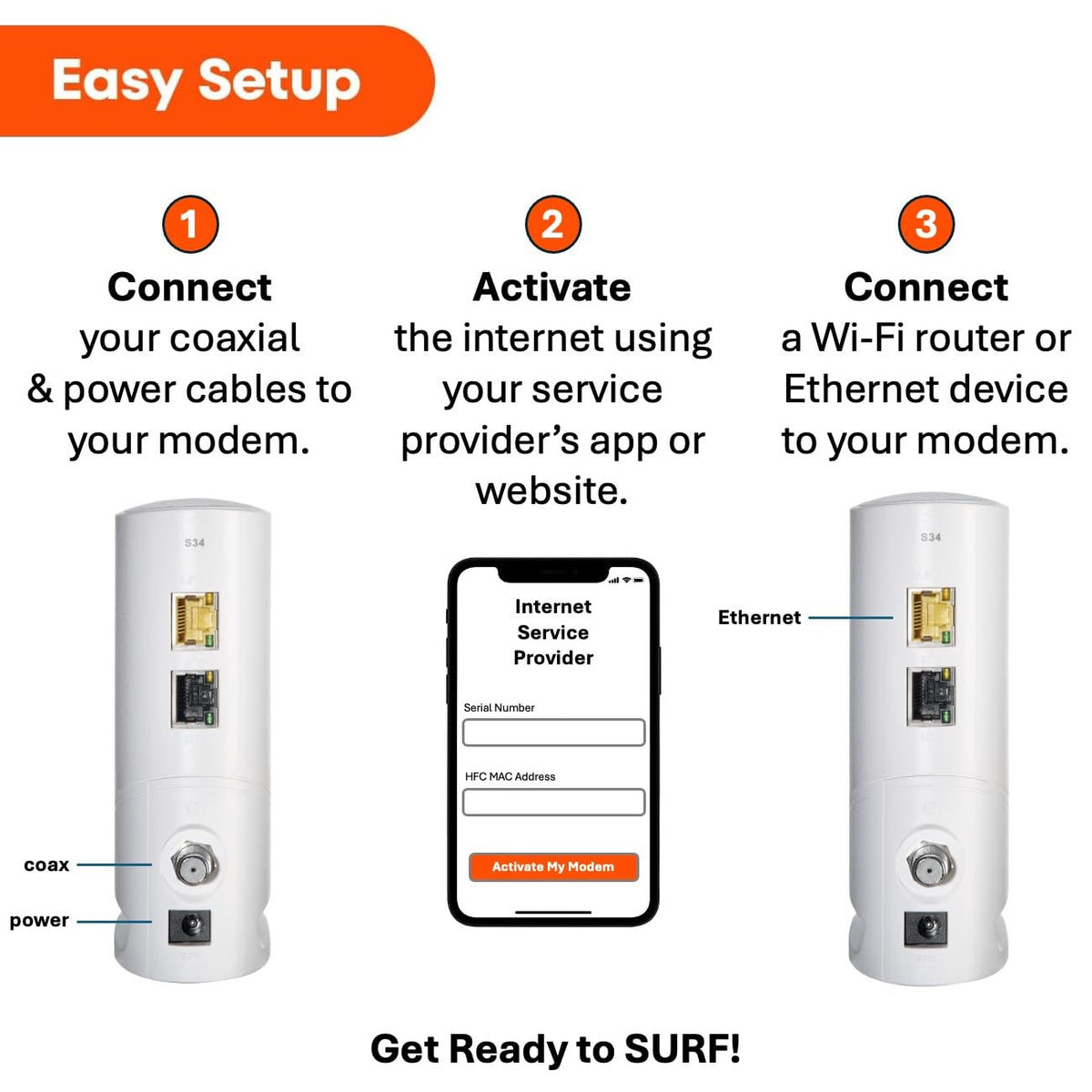 S34 DOCSIS 3.1 Multi Gig Cable Modem 2.5Gbps 1Gbps Ethernet Ports Compatible with Xfinity Cox Spectrum