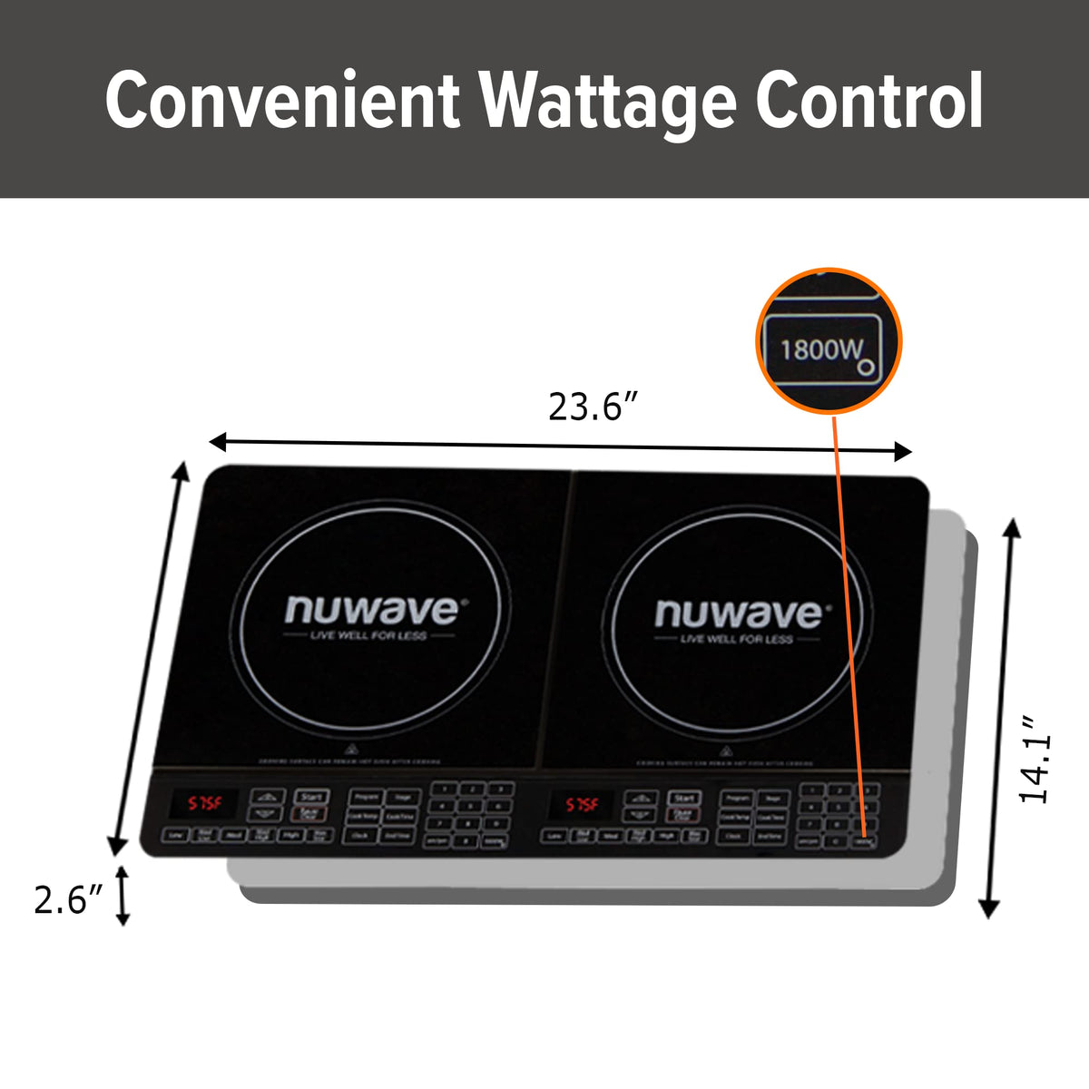 1800W Double Induction Cooktop with Two 8 Inch Burners, Independent Controls