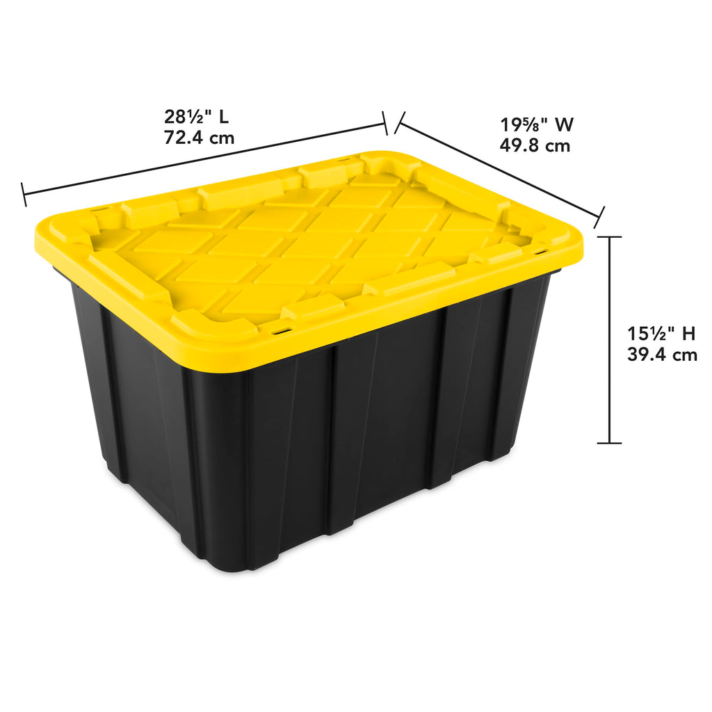 Industrial storage tote with lids for garage 27 gallon 12 pack stackable plastic storage bin