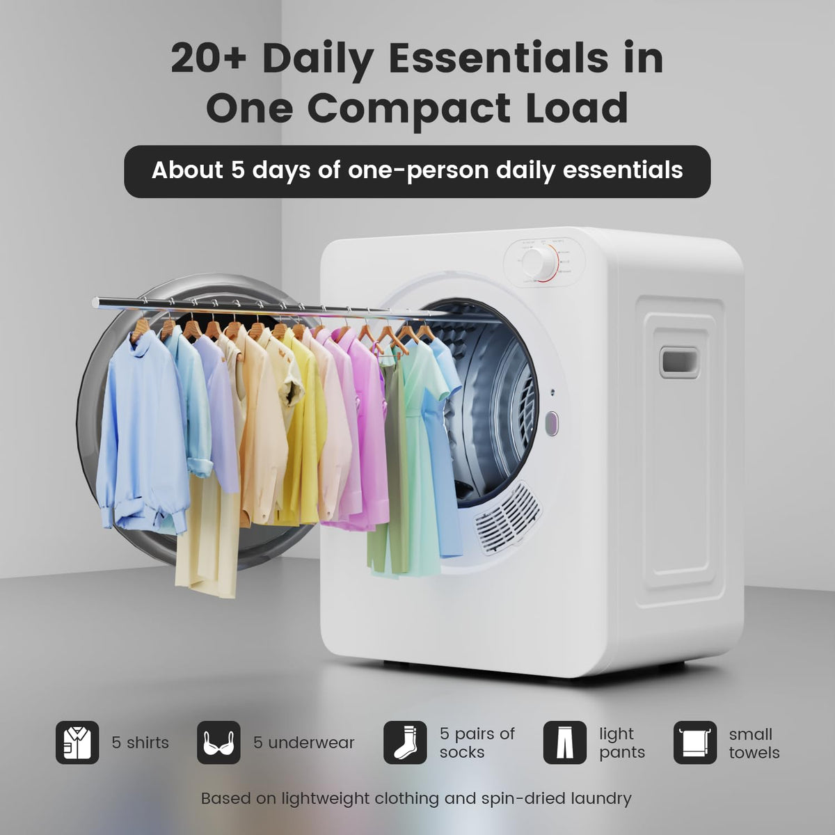 1.5 Cu Ft Portable Clothes Dryer 120V Vented Electric Dryer Compact Laundry Machine for Home Apartment