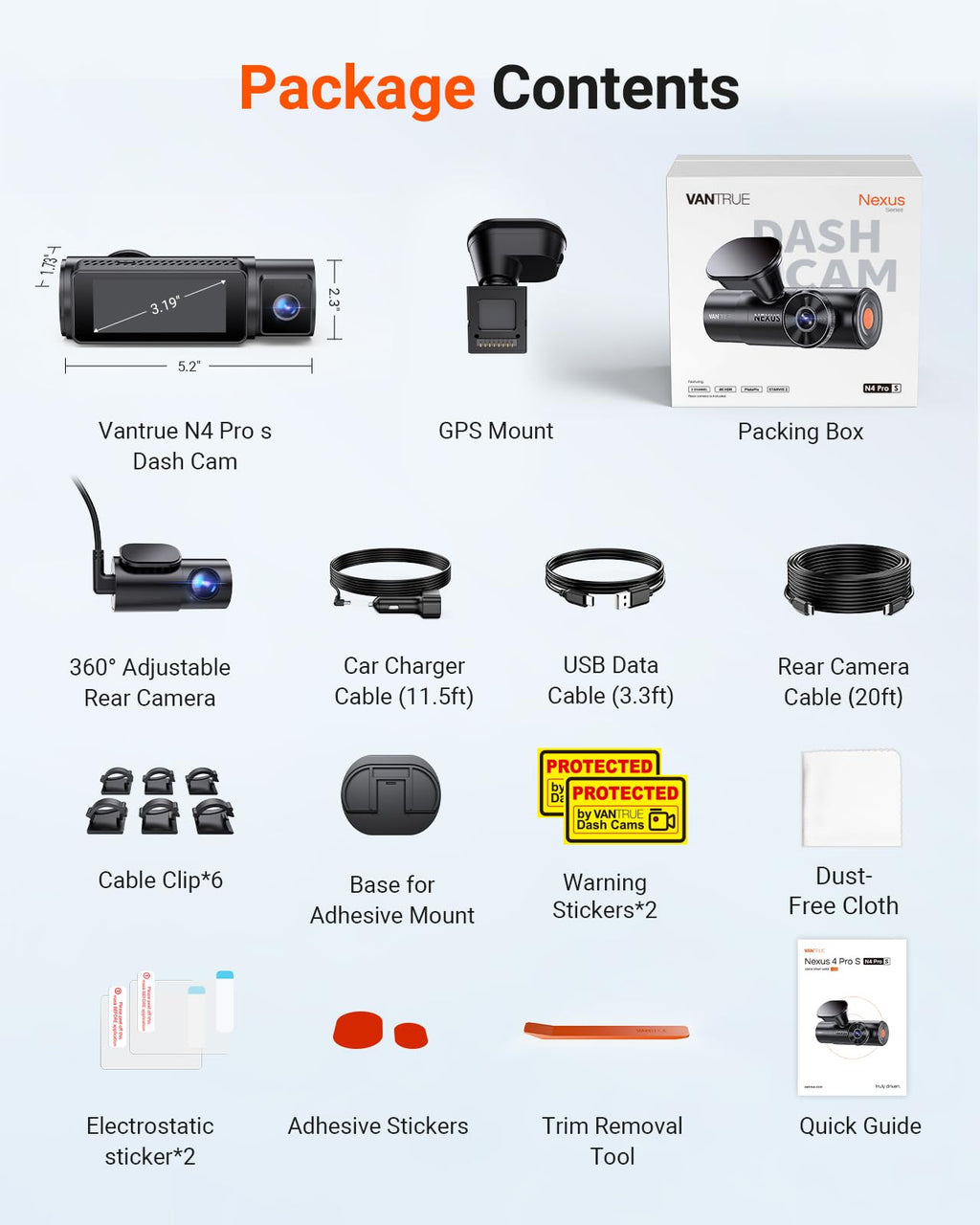 N4 Pro S 4K 3 Channel Dash Cam Triple STARVIS 2 HDR Car Camera with GPS WiFi Night Vision for Cars Trucks