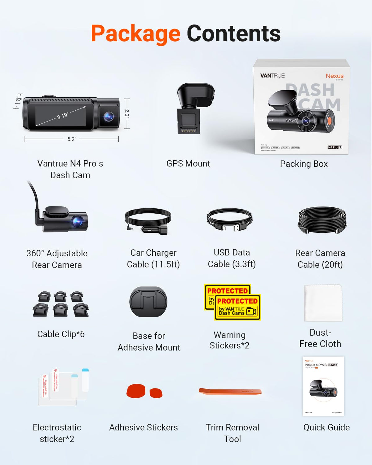 N4 Pro S 4K 3 Channel Dash Cam Triple STARVIS 2 HDR Car Camera with GPS WiFi Night Vision for Cars Trucks