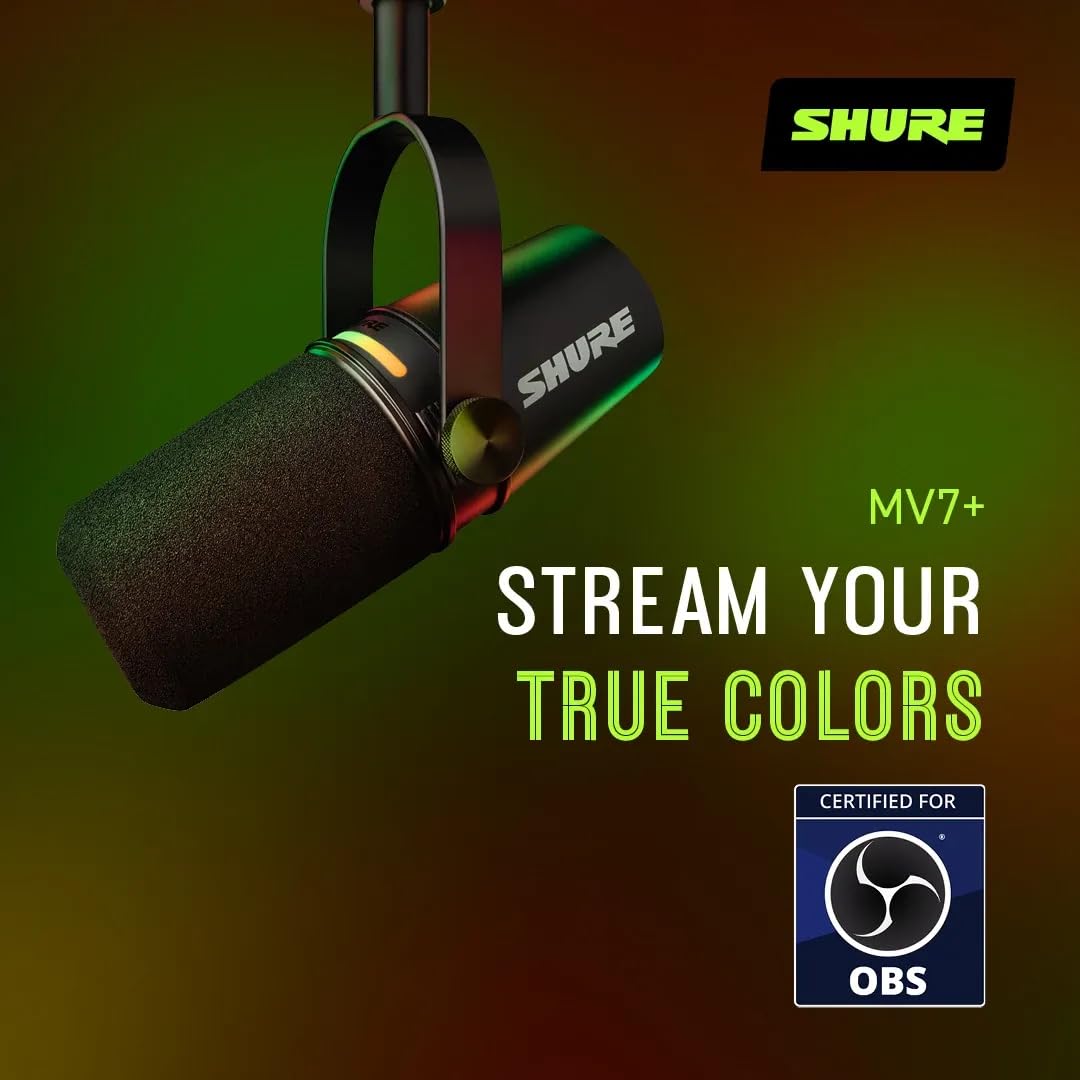 MV7+ USB C XLR Podcast Dynamic Microphone Black for Streaming Recording Broadcasting and Studio