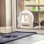 Microchip Cat Flap White Scans Pet ID on Entry Check Cat Size Flap Opening 4 3/4 H by 5 5/8 W