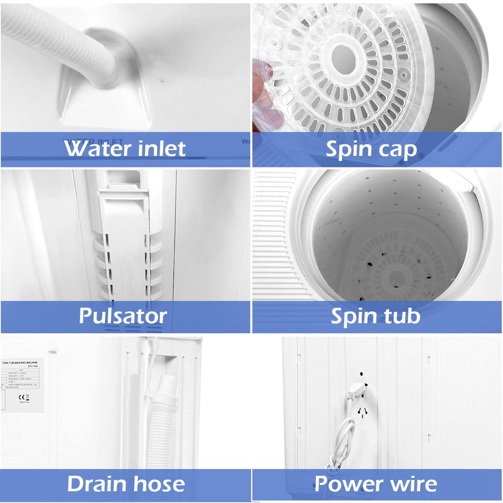 Portable mini compact twin tub washing machine 20lbs washer and spinner for apartments dorms RVs blue white