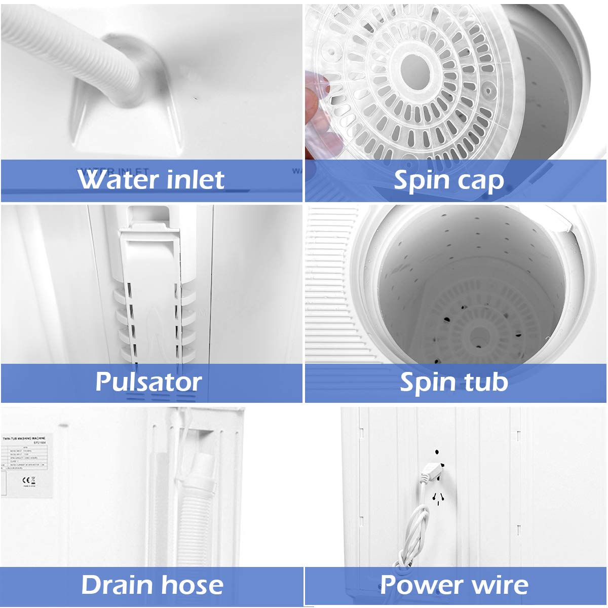 Portable mini compact twin tub washing machine 20lbs washer and spinner for apartments dorms RVs blue white
