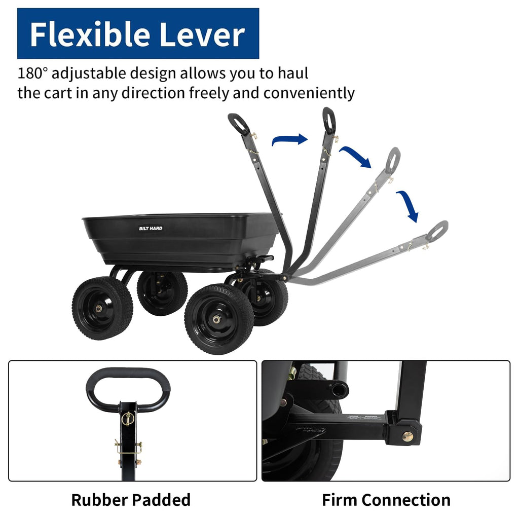 7 cu ft poly garden dump cart 1200 lbs no flat tires quick release 2 in 1 convertible handle heavy duty yard