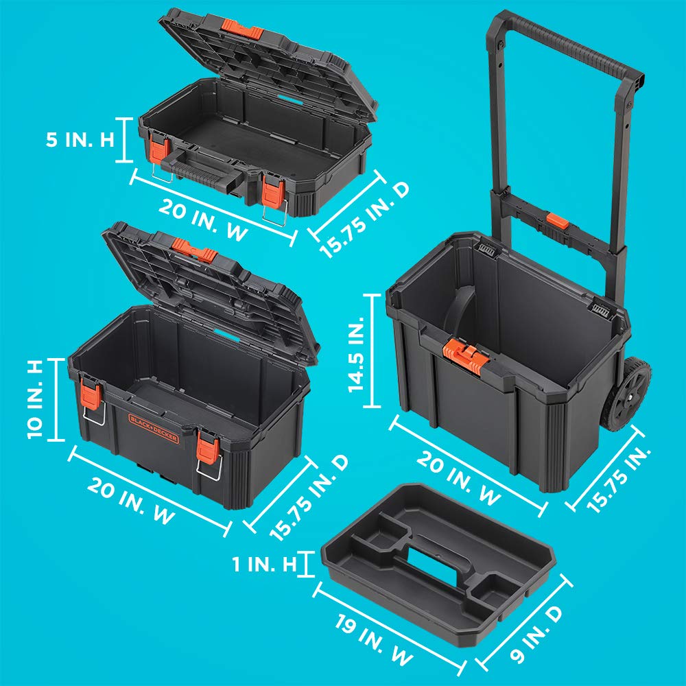 BDST60500APB Stackable Storage System 3 Piece Set with Small Deep Toolbox and Rolling Tote
