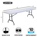 22980 Commercial Folding Table 8 Foot White Granite HDPE Top Portable Heavy Duty Steel Frame