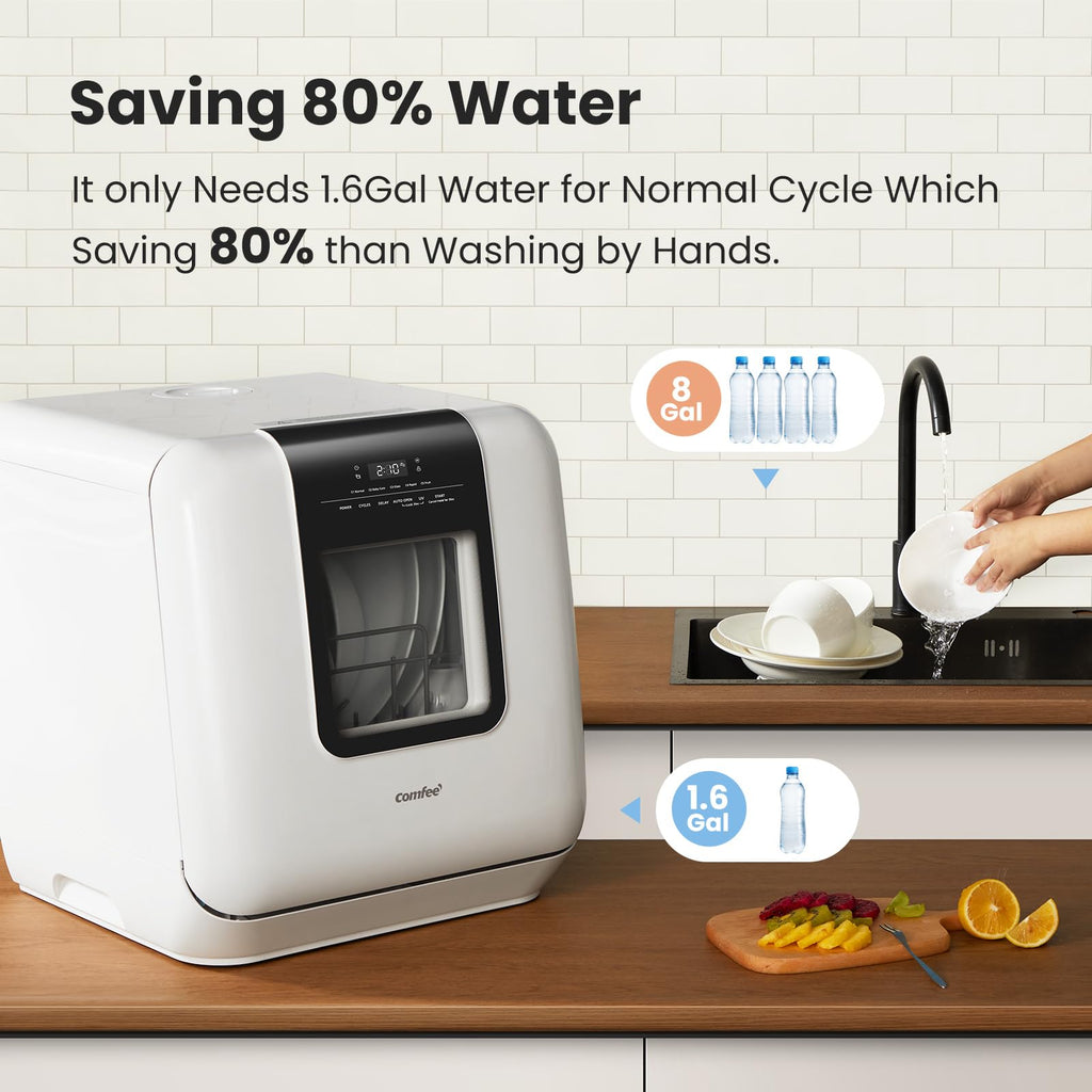 Countertop portable dishwasher 6L built in water tank 7 programs UV hygiene auto door open for apartments RVs