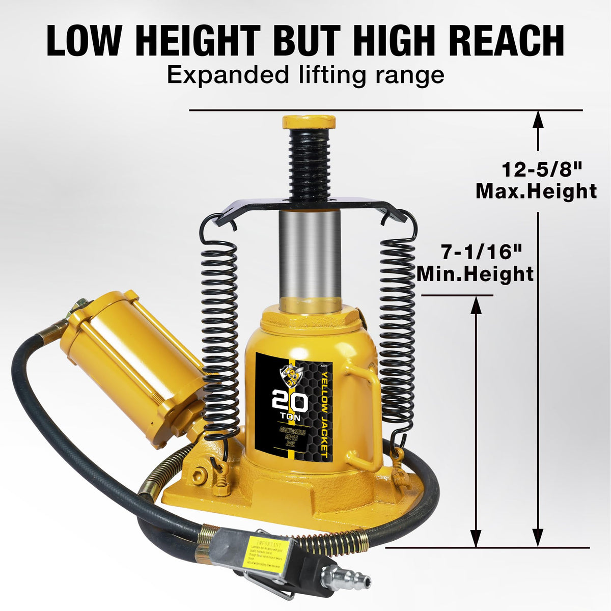 Low Profile 20 Ton Air Bottle Jack with Aluminum Alloy Pump and Slow Release