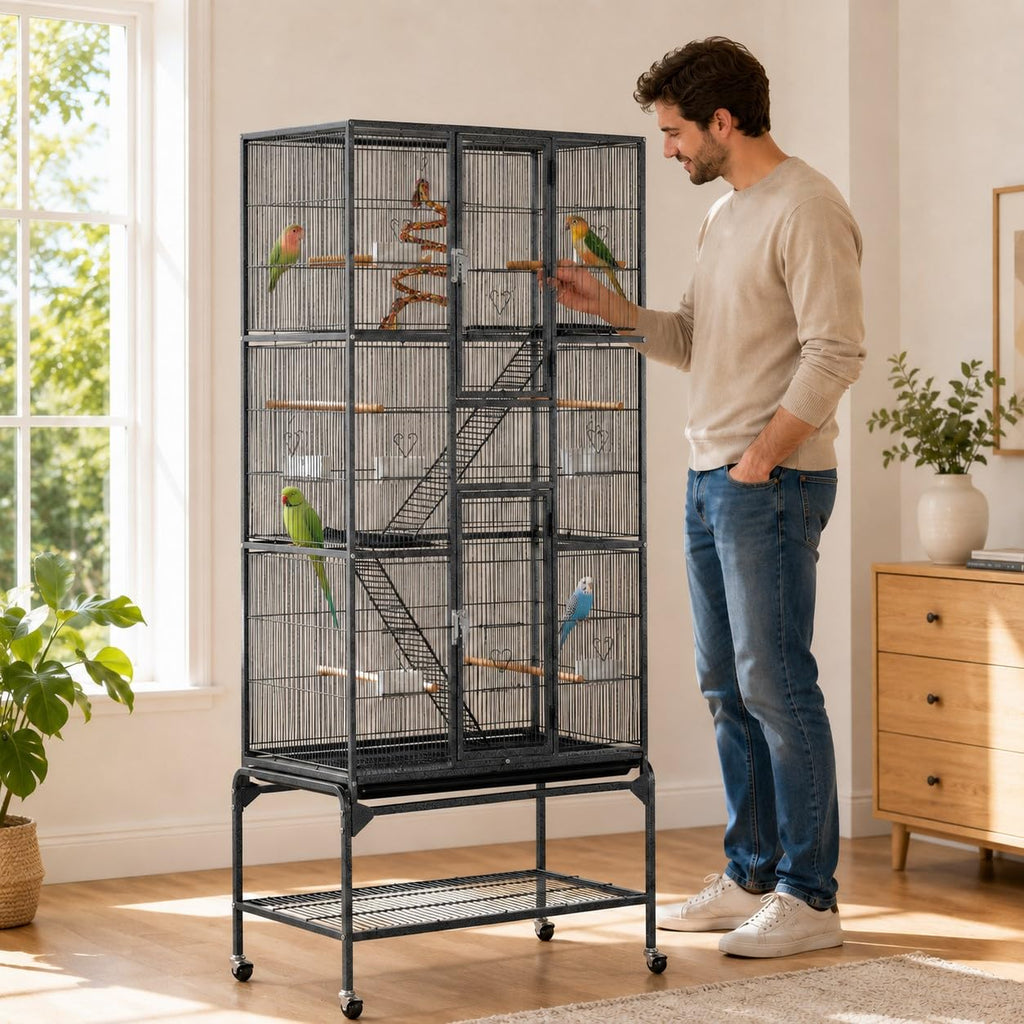 69 inch large bird cage for parakeets budgies 3 tier flight cage for small birds and pet birds