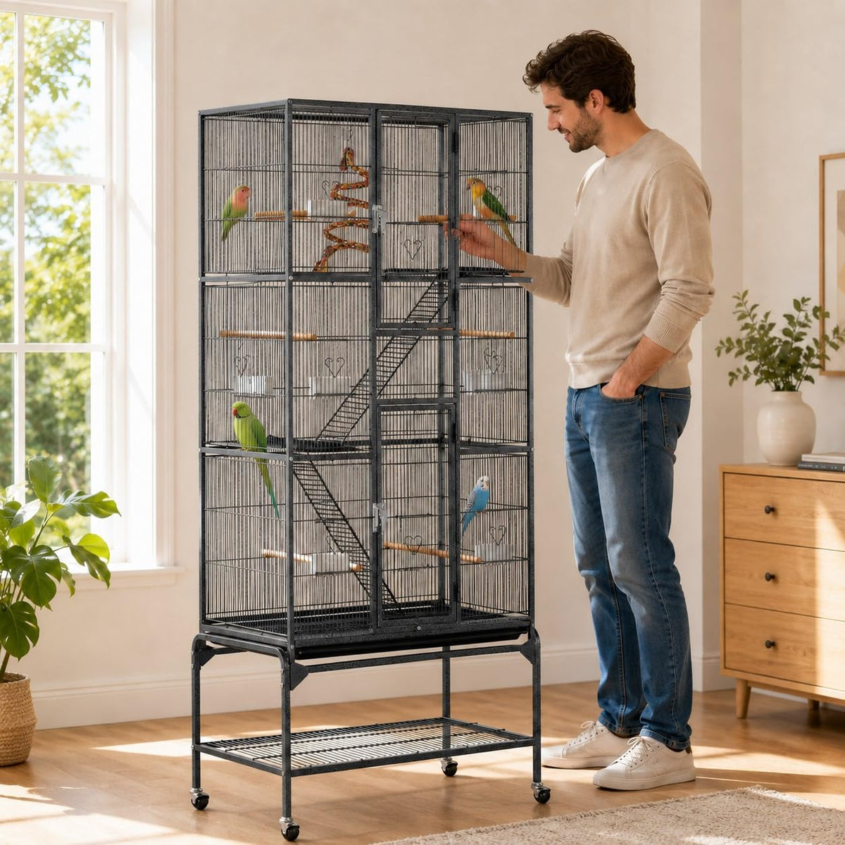 69 inch large bird cage for parakeets budgies 3 tier flight cage for small birds and pet birds