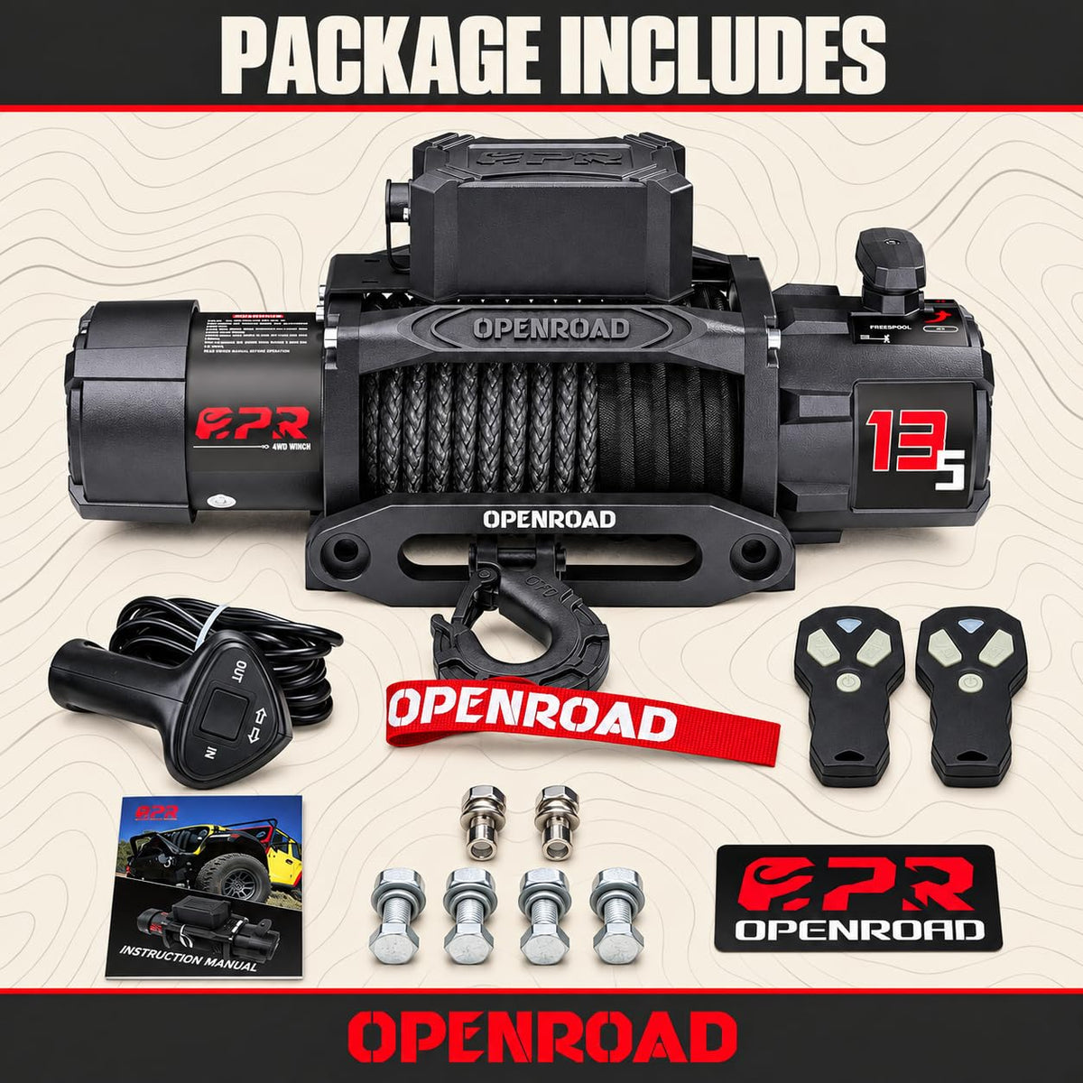 13500 lb Recovery Winch Synthetic Rope 2 Wireless Remotes IP68 Waterproof 12V for SUV Panther Series 3S