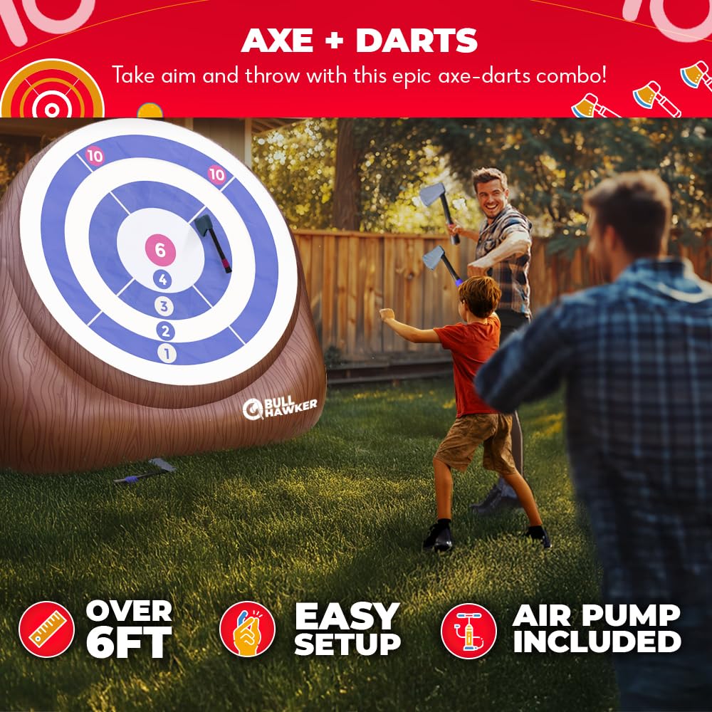 Bull Hawker Giant Axe Darts 15 Plus Games Axe Throwing Backyard Game with Air Pump Outdoor Adults Family Party