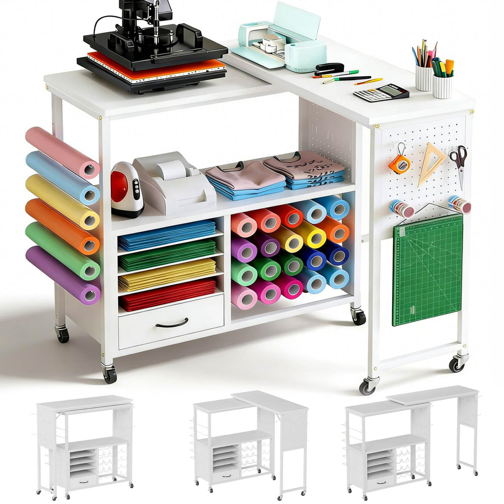 360 Craft Cart 26 Vinyl Storage and Pegboards Rolling Organizer Compatible with Heat Press and Cutting Machine